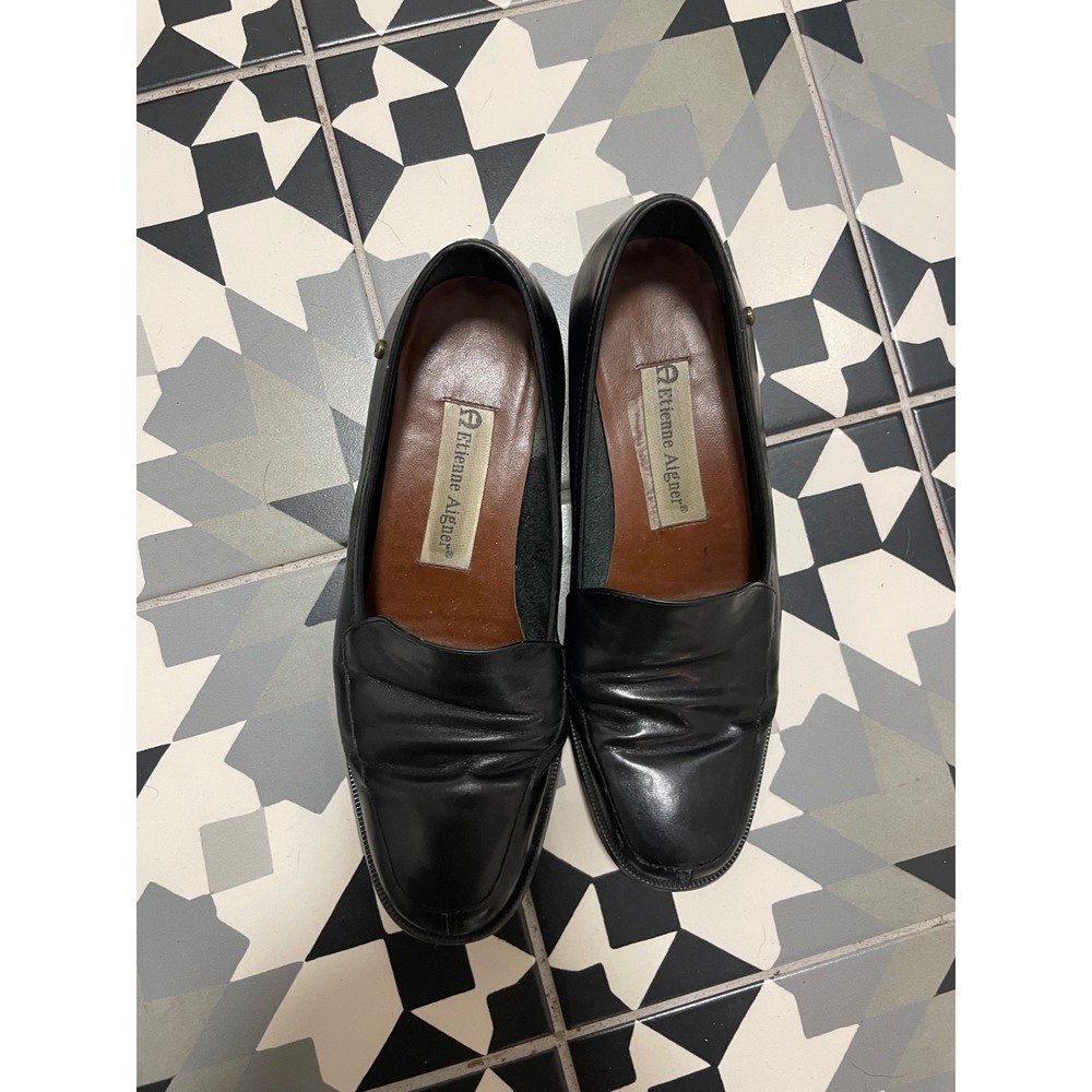 Etienne Aigner Townsend Black Leather Square Toe Loafers Womens‎ Size 6M